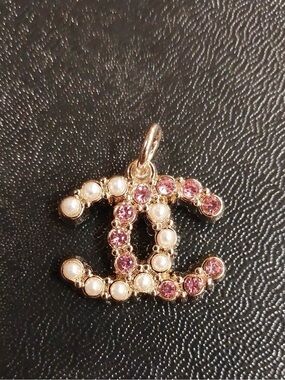 CC Chanel Gold-Tone Pendant with Pink Crystals and Pearls